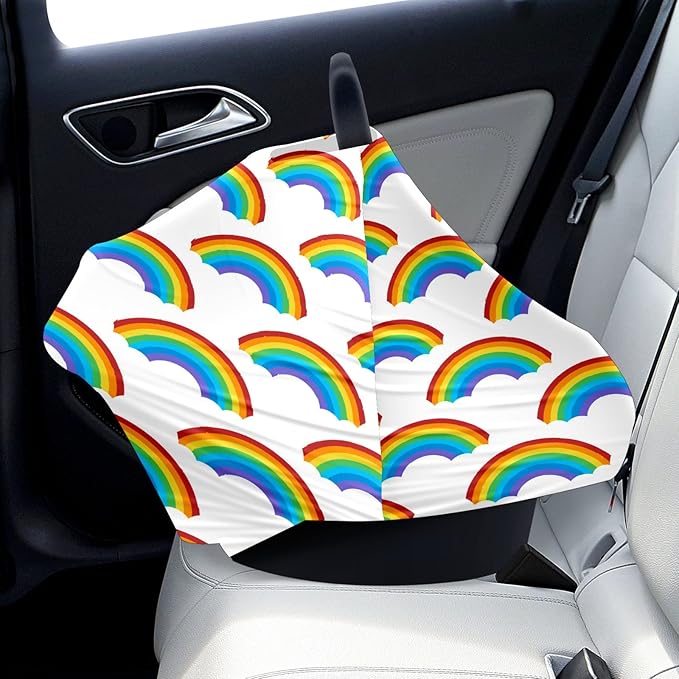 Baby Car Seat Stroller Covers Rainbow Patterns Design Nursing Cover Breastfeeding Scarf Soft Breathable Stretchy Coverage Carseat Canopy Cover for Boys and Girls Soft Breathable Multi Use