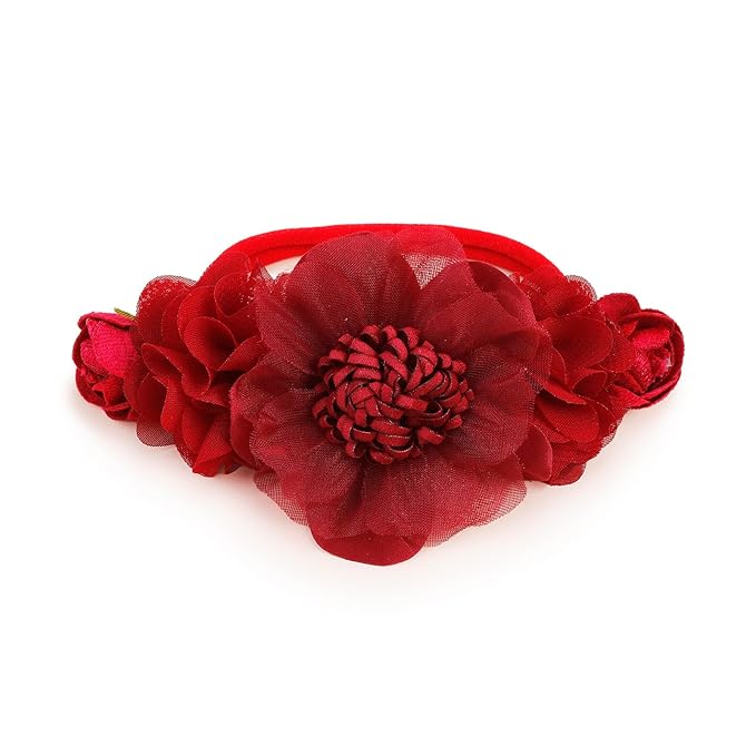 Baby Girl Flower Christmas Headband 3 PCS Elastic Hairbands Handmade Nylon Bows Headbands Chic Floral Hair Accessories Kids XMAS Gifts for Newborn Infant Toddlers