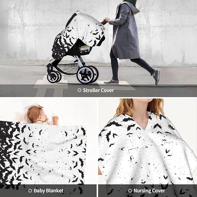 Halloween Bats Car Seat Covers Canopy for Baby, Nursing Cover Infant Carseat Cover Soft Breastfeeding Covers for Shower Gift Newborn