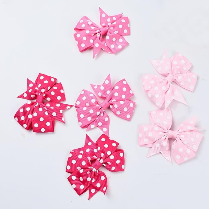 JIAHANG Fable Hair Bow Clips with Polka Dots 12Pairs, Hair Accessories for Baby Toddlers School Girls Children