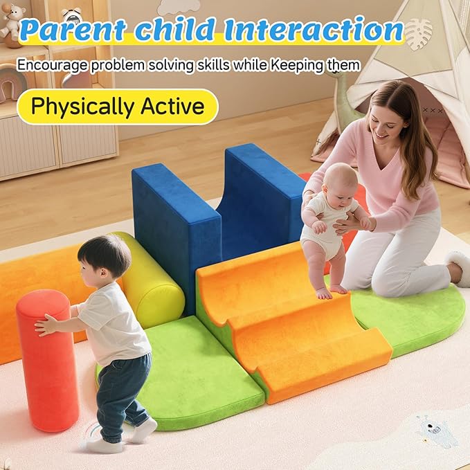 12-Piece Foam Climbing Blocks for Toddlers 1-3, Toddler Climbing Toys Indoor Soft Play Set, Kids Foam Climb Blocks with Tunnel, Steps, Rollers for Crawling, Montessori Indoor Play Gym