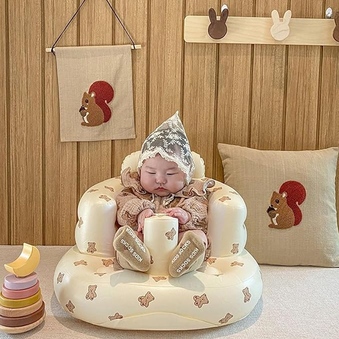 Inflatable Baby Seat - Infant Safety Support, Blow Up Baby Floor Seat with Built in Air Pump- Perfect for Travel, Beach, Camping - Ideal for Babies 3 Months and Up (Bear)