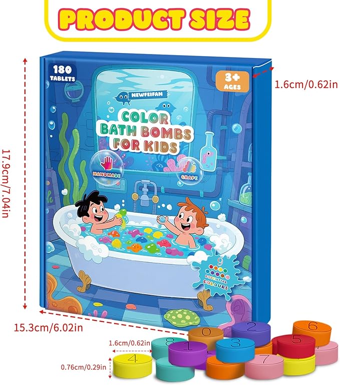 Bath Bombs for Kids, Boys Girls Mothers Day Gifts for Kids, 180 Mini Color Tablets in 9 Bright Colors for Creative Bathtub Art Bath Toys Fun Colorful Bath Scientific Experiment for Boys Girls 3-12