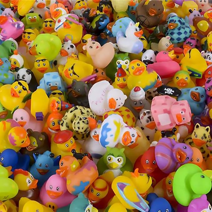 100 Assortment Rubber Duck Toy Duckies for Kids, Bath Birthday Gifts Baby Showers Classroom Incentives, Summer Beach and Pool Activity, 2" (100-Pack)