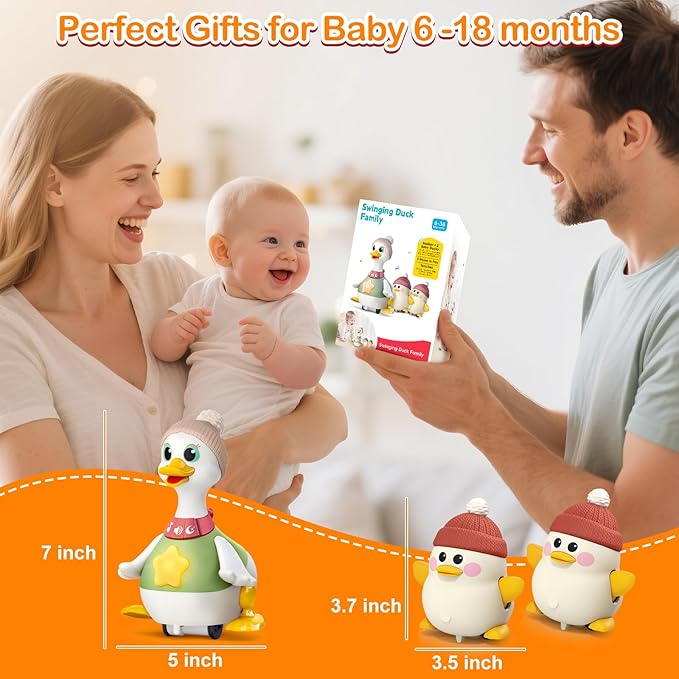 Musical Lullaby Crawling Duck Toy - Interactive Baby Toys with Waddling & Calming Lights for Tummy Time, Bedtime & Crawling Training | BPA-Free Infant Gift for 6-12 Months