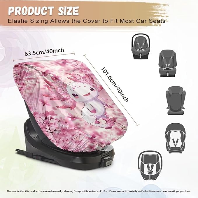 XYZCANDO Axolotl Summer Baby Car Seat Cover Cherry Print Car Seat Covers for Babies Girl Foldable Baby Car Seat Shade Cover Stretch Car Seat Sun Protection for Summer Gift for Birthday