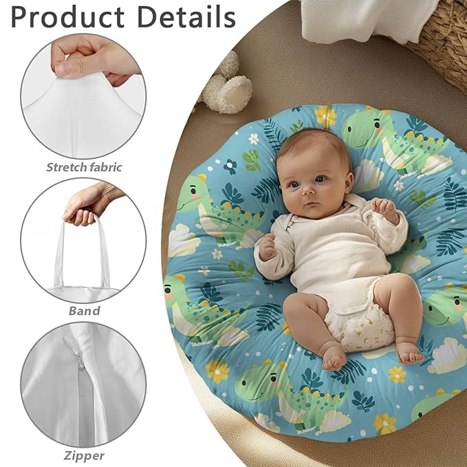 Cartoon Dinosaur and Cloud Newborn Lounger Pillow Cover Lounger Cover for Boys Girls Comfy Fit Infant Lounger for Baby, Infant Removable Slipcover Stain and Scratch Resistant