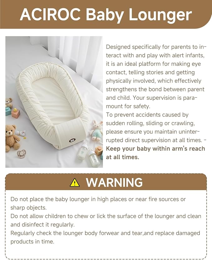 Baby Lounger, Adjustable Baby Lounger for Newborn 0-24 Months, Breathable & Soft Infant Lounger,Tummy Time Lounger for Home and Travel,Baby Girls & Boys Babies Stuff, Mother's Day Gift for Her, Beige
