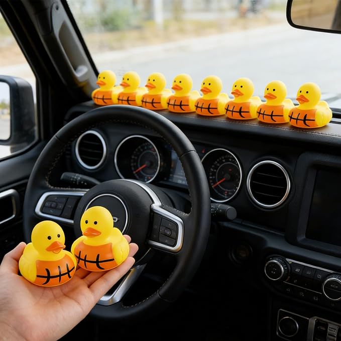 SCIONE 28 Pack Basketball Rubber Ducks - Mini Orange Sports Ducks for Kids - Basketball Team Gifts, Sports Themed Birthday Party Favors, Goodie Bag Fillers and Carnival Prizes