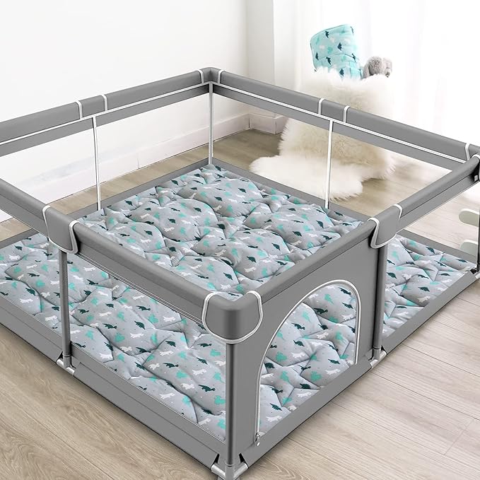 SPRINGSPIRIT Baby Play Mat, 59x59 Playmat for Playpen, Thicken Baby Mat for Floor, Non-Slip Washable Playmat for Babies, Toddlers, Grey