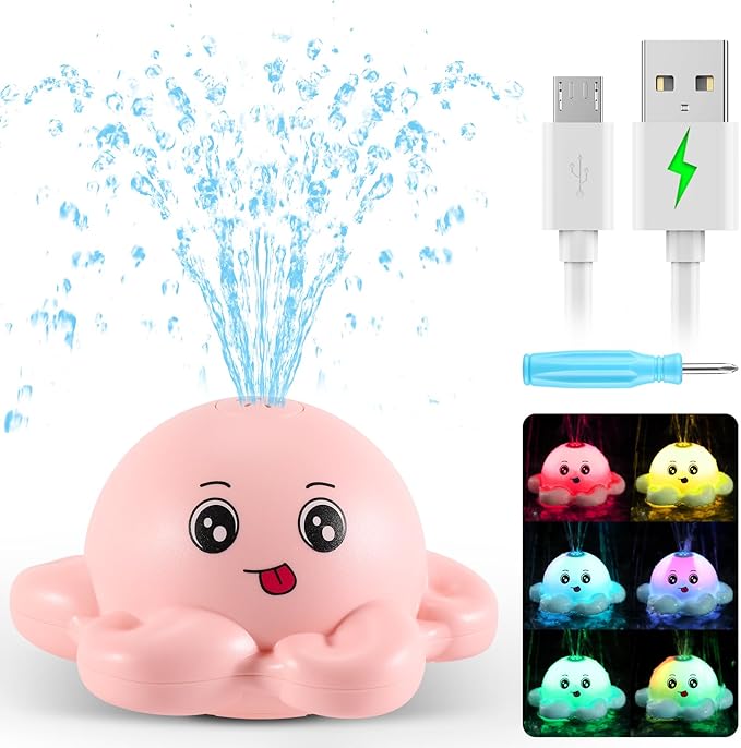 Gigilli Octopus Bath Toys, Easter Basket Stuffers Baby Bath Toys for Kids Ages 1-3, Baby Girl Light Up Bath Toy Sprinkler 6-12-18 Months Toddler Bath Fountain Toy Infant Birthday 1 2 3 Gifts