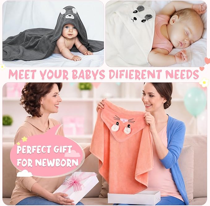 SmoothNovelty 6 Pack Baby Hooded Towels Infants and Toddlers Coral Fleece Baby Bath Towels 31.5 x 31.5 Inch Absorbent Cute Soft Newborn Bath Essentials Gifts for Boys & Girls(Multicolor,Stylish)