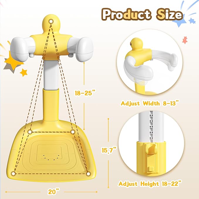 JUNEU Baby Shower Stand, Adjustable Height Baby Bath Stand with Enlarged Anti-Slip Base, Toddler Shower Standing Support, Soporte para Bañera de Bebe, Ideal Gift for Infant 6–36 Months (Yellow Duck)