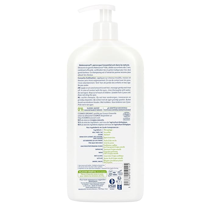 Natessance bambini Shampoo Capelli e Corpo 500ml Sulfate Apple