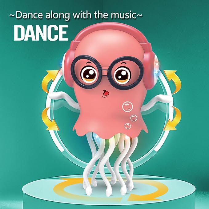 Qxbuhe Dancing Octopus Toy,Smart Tentacle Explorer,Crawling Dancing Automatic Obstacle Sensor Toys,Electric Crawling Octopus with LED Lights & Music (Pink Jellyfish)