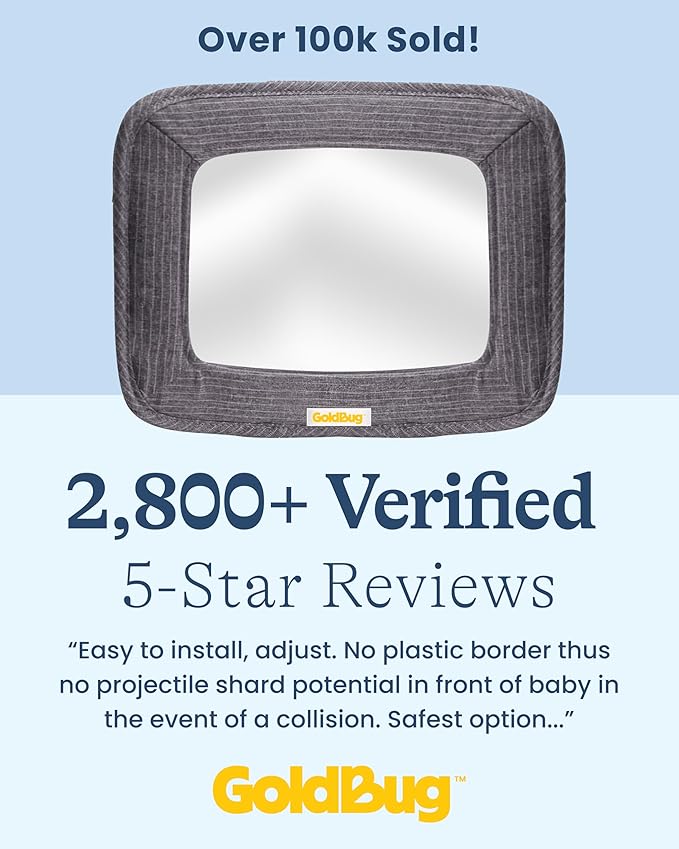 GoldBug Soft Sided Rear & Forward Facing Safety Mirror for Baby & Toddler - Shatter Resistant - Jumbo Baby Car Mirror