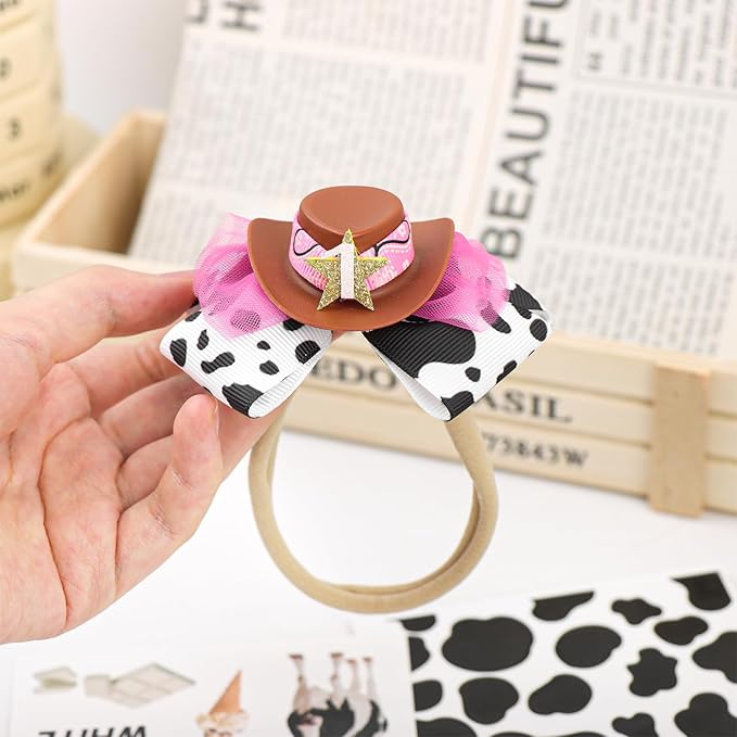 YanJie 3.5’’ Birthday Hair Bow for 1 Year Old Cowgirl Hat Bow Headbands for Girls Newborn Hair Accessories Rodeo Outfit for Girl Birthday Gifts