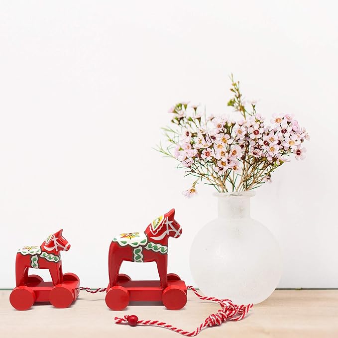 Red Wooden Pull Toy Dala Horse (2 Horses)