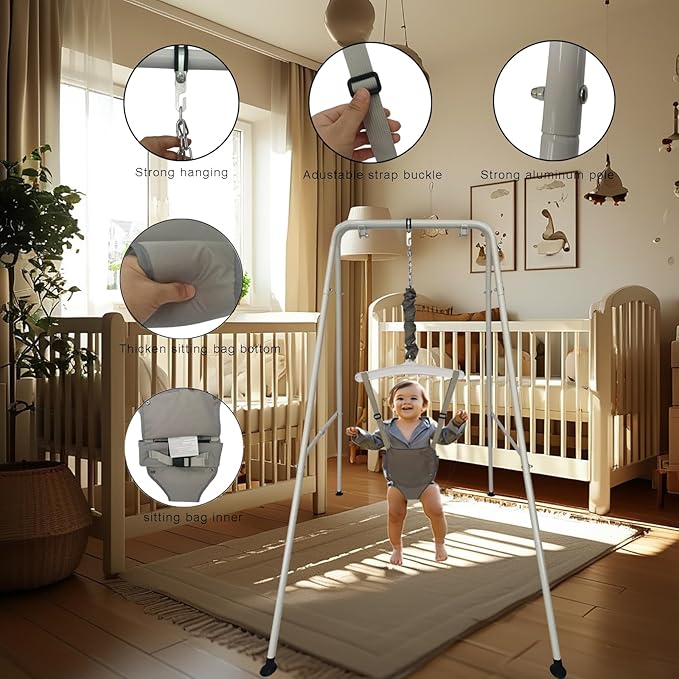 Baby Jumper Set with Hanging Shelf Adjustable Toddler Baby Bouncer (White)