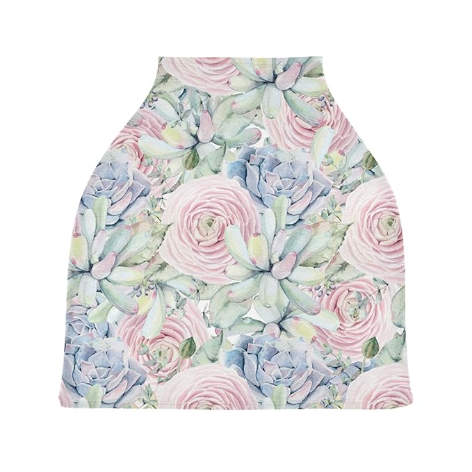 Watercolor Succulents Rose Pattern Pastel Pink Succulent Plant Stretchy Baby Car Seat Cover Infant Canopy Nursing Covers Breastfeeding Cover Breathable Windproof Winter Scarf for Boys Girls