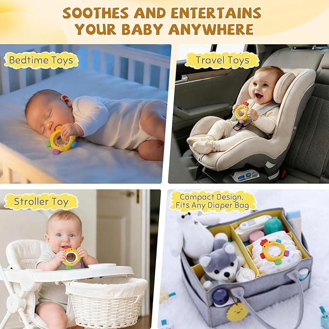 Baby Teething Toy for Babies Over 3 Months, BPA-Free Silicone Teether, Teething Relief & Fun Play with Rattle, Perfect Baby Gift & Infant Toy