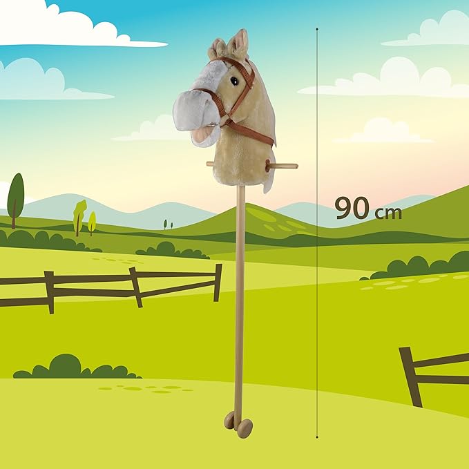Tachan - Horse Head with Deluxe Stick - with Sounds and Wheels for Easy Gliding - Toy Horse for Boys and Girls - Light Brown - 90cm Height (CPA Toy Group 727T00729)