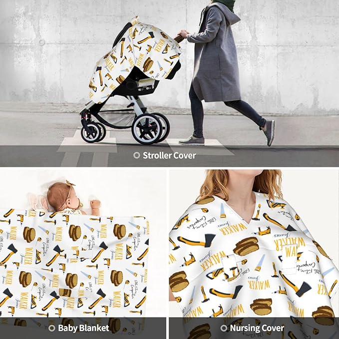 Personalized Baby Car Seat Canopy for Babies, Custom Name Baby Car Seats Covers for Boys Girls, Opening Minky Nursing Breastfeeding Cover for Infant Newborn, Carseat Canopies (Future Carpenters)