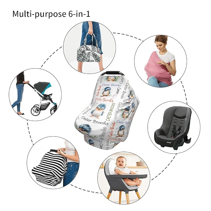 Personalized Car Seat Covers for Babies with Name – Multi-use Breastfeeding Cover Custom Kingfisher Carseat Canopy Cover, Infant Stroller Covers for Boys and Girls