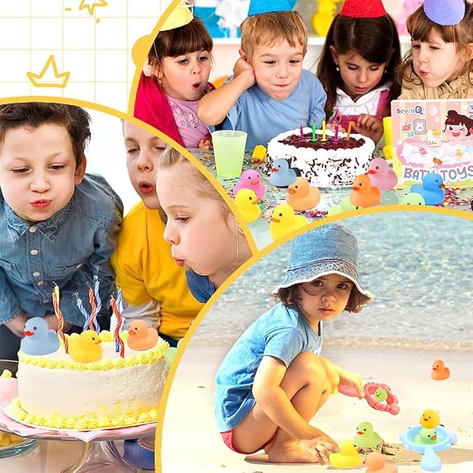 50 Pcs Multicolor Mini Rubber Ducks Baby Bath Toy ,Children Squeak and Float Colored Small Ducks in Bulk Toddlers Shower Duck Decorations Party Favors