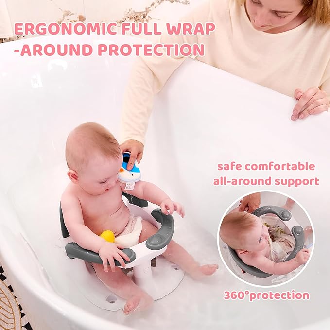 Baby Bath Seat for Babies 6 Months & Up Sitting Up,Infant Bath Seat with Temperature Alert+Open Backrest+on/Off Armrest,Toddler Bath seat Baby Bath Chair for Bathtub,Tub,Sink Rose