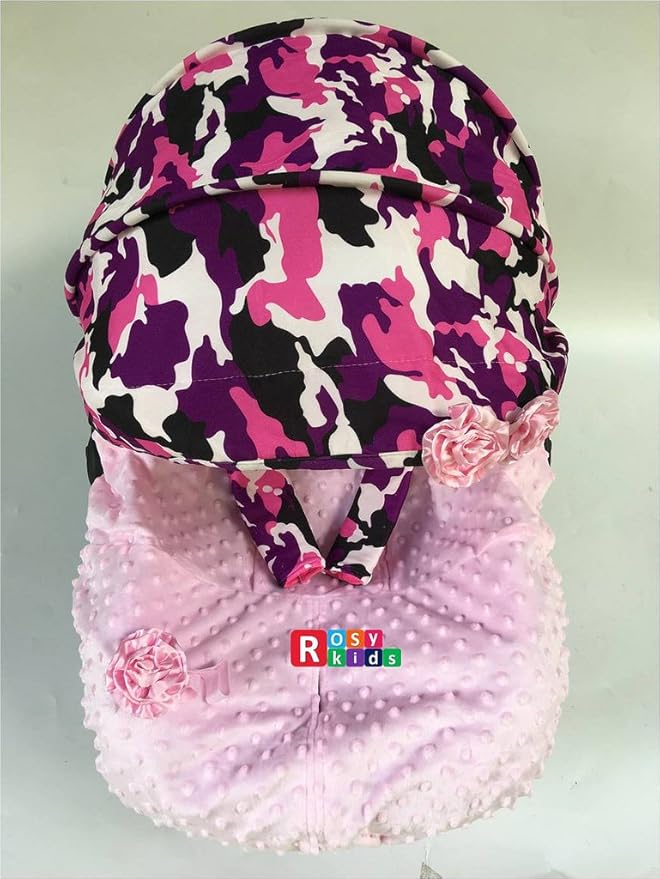 Rosy Kids Infant Carseat Canopy Cover 4pc Whole Caboodle, Baby Car Seat Cover and Canopy Cover Outdoor Traveling Kit, Purple Camouflage Baby Pink