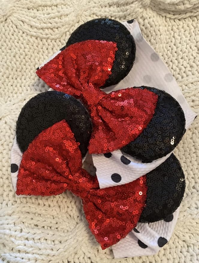 CLGIFT Minnie Ears Hairband, Polka Dot Minnie, Handmade Baby/Toddler Headband, Unisex, 1 Count (Pack of 1), Children