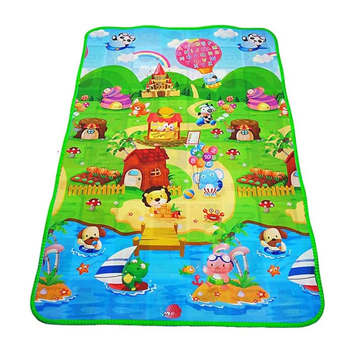 Reversible Baby Crawling Mat 2 * 1.8m/6.6 * 5.9ft, Extra Large Antislip Baby Crawling Mat Foldable Washable Farm Pattern Large Baby Play Mat for Floor Infant 0.3cm / 0.1in