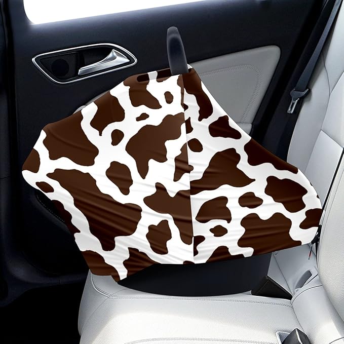 Baby Car Seat Stroller Covers Brown Cow Print Nursing Cover Breastfeeding Scarf Soft Breathable Stretchy Coverage Carseat Canopy Cover for Boys and Girls Soft Breathable Multi Use