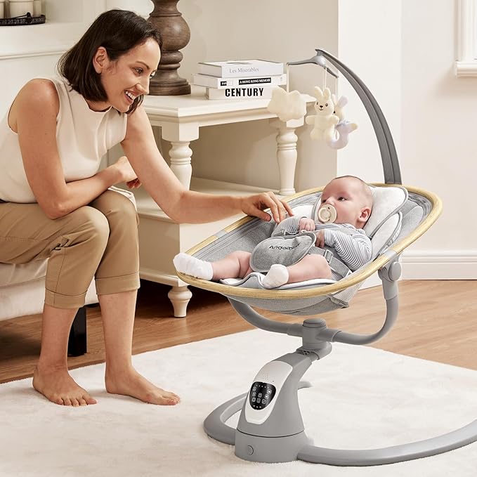 Angelbliss Baby Swing with Cry Detection, Electric Swing - Side-to-Side & 180 Rotation, for Infants & Toddlers (Grey) with 5 Speeds