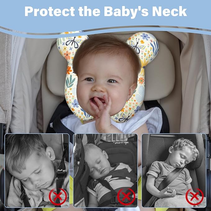 Baby Neck Pillows - Upgraded Toddler Travel Cushion for Toddler Head and Neck, Infant Neck Pillow for Car Plane Stroller Pushchair - Flower A