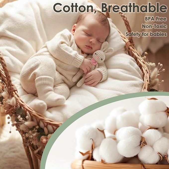 Crochet Sensory Rattle for Baby Early Development - Amigurumi Grip Toy - Soft Cotton Texture Shaker for Fine Motor Skills & Tactile Play - Newborn Essentials (Bunny & Giraffe)