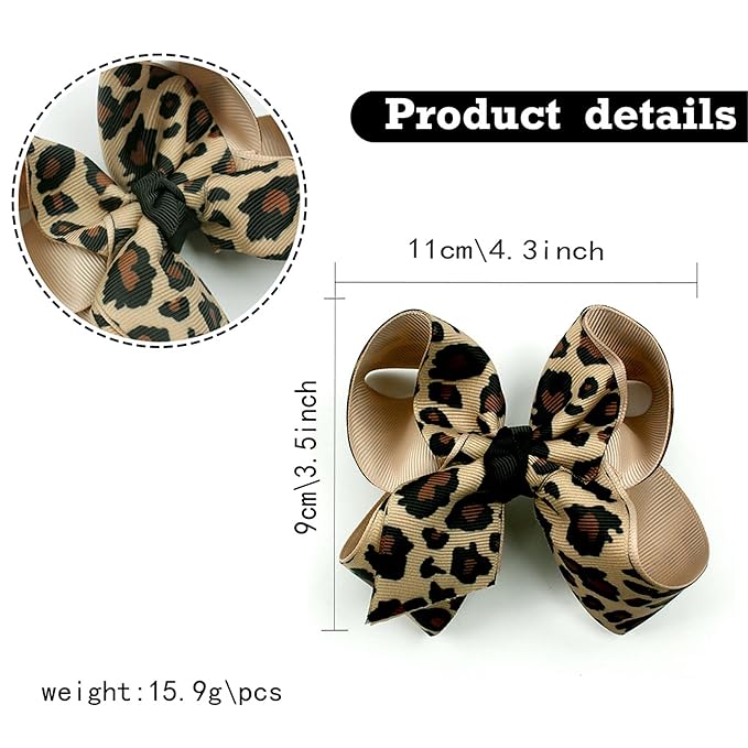 Leopard Hair Bow Clips for Girls Women Animal Print Hair Accessories with Non-Slip Clips, Bow hairpin Hair Accessories.(FJ119) (Leopard 08)
