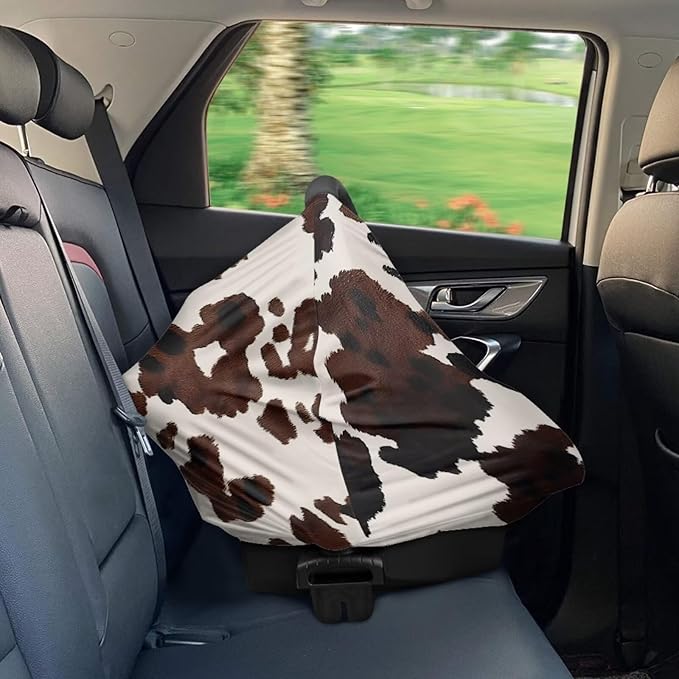 Baby Girls Nursing Cover Breastfeeding Scarf Soft Brown Cow Print Car Seat Canopy Easy to Install Modern Home Decor