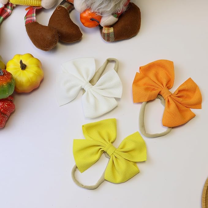 Thanksgiving Baby Girls Bows Elastic Nylon Headbands Bows for Baby Girls Toddler Hair Bows Fall Theme Party Hair Accessories Newborn Bows for Infant Toddlers Kids