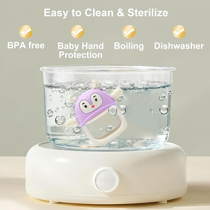 Smily Mia Reindeer Hand Teether for 3-6Months, Baby Chew Toys/Teething Toys for 6-12Months, BPA Free Silicone Teething Mittens/Toothbrush for Teething Relief, Purple-Purple