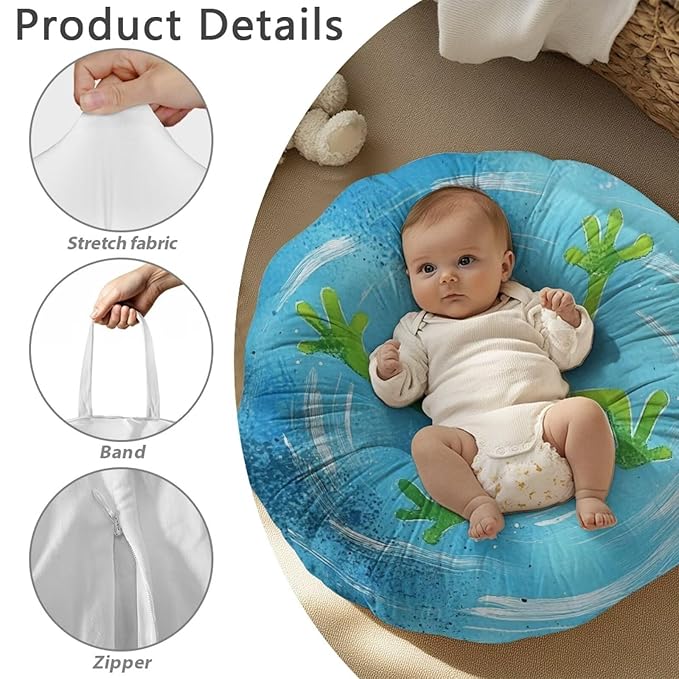 Water and Frog Newborn Lounger Pillow Cover Removable Soft Slipcover for Newborn Baby Padded Lounger Infant Floor Seat Cover for Boys Girls Breathable and Washable