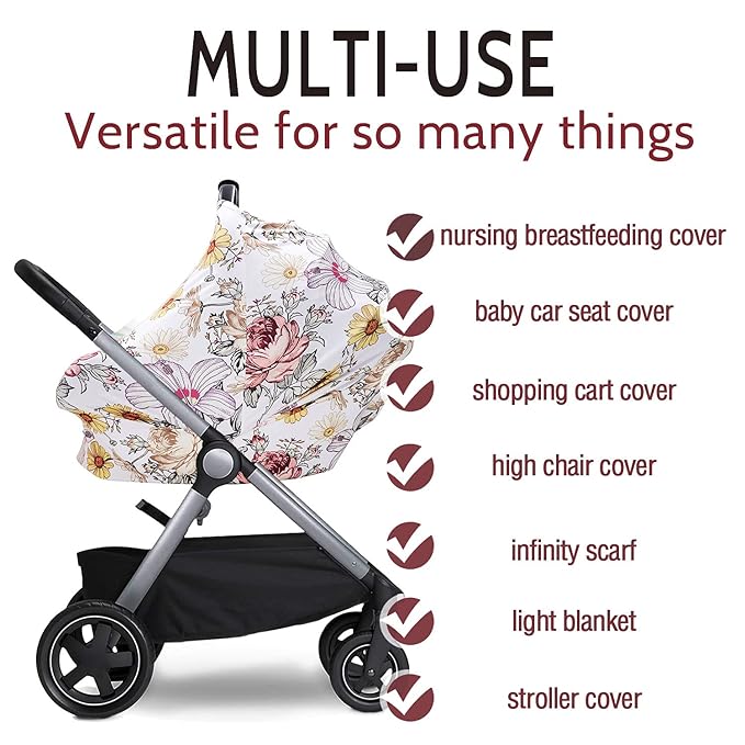Floral Car Seat Insert,Cushion for Stroller, Swing, Bouncer, 2-in-1 Reversible,Baby Car Seat Cover Girls, Infant Carseat Canopy