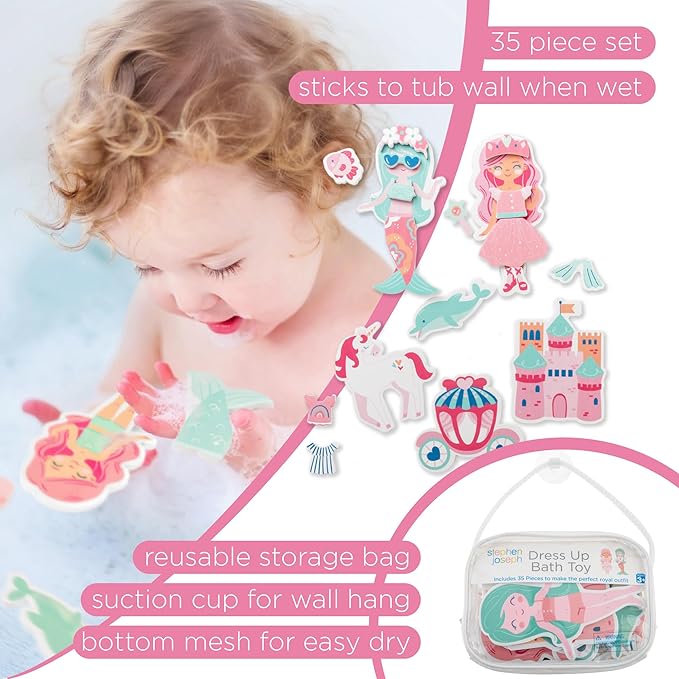Stephen Joseph, Floating Dress-Up Foam Bath 35-Piece Toy Set, Girl/Mermaid