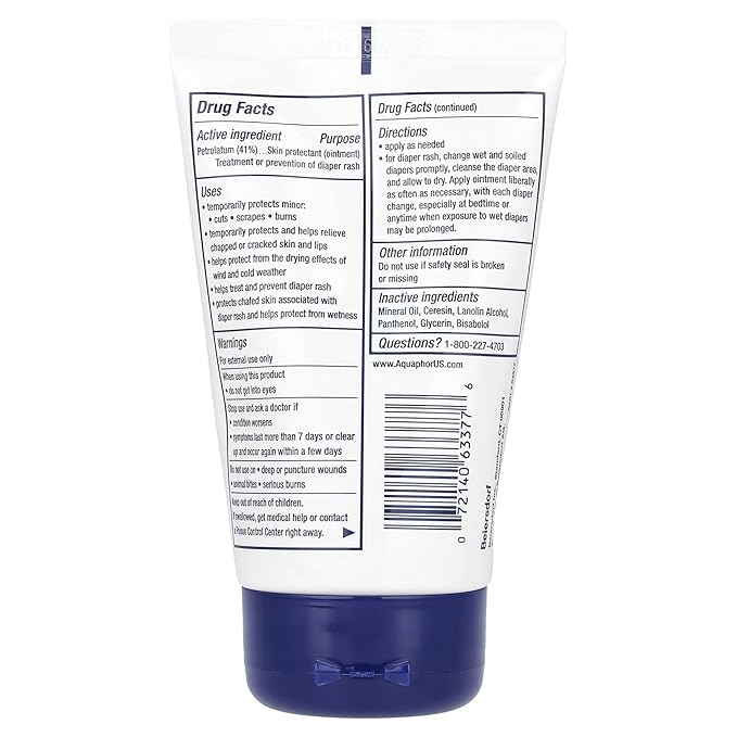Aquaphor Baby Healing Ointment - Advanced Therapy for Chapped Cheeks and Diaper Rash, 4 Tube Pack