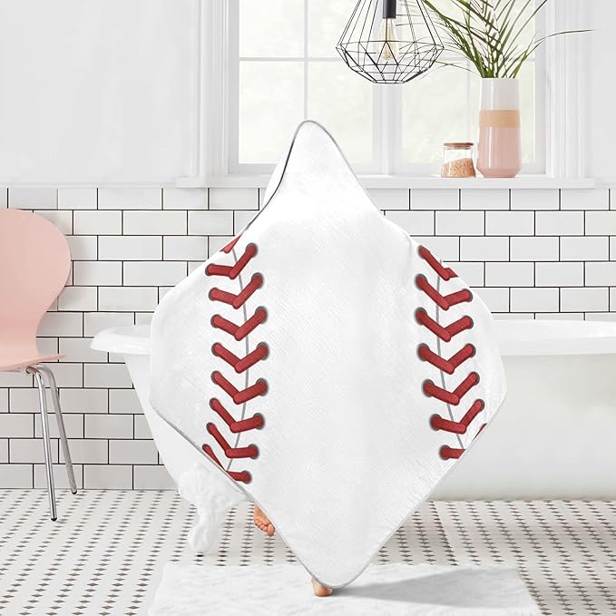 Sport Baseball Print Baby Towel Ultra Soft Hooded Towels for Babies - Ultra Absorbent Cotton Bath Towels 35x35 Inch