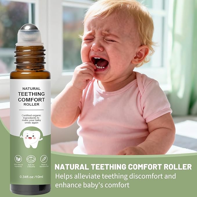 Teething Roller, Teething Oil Roller with Chamomile & Rose Oil, Gentle Roll-On Formula, Easy to Use, Portable Daily Care, 2 Pack