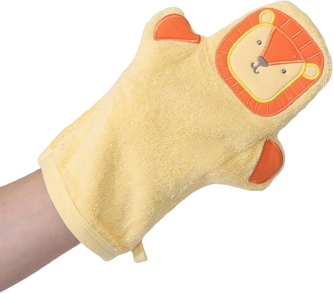 JN&LULU Baby Organics Bath Mitt Toddlers Bath Cotton and Soft Scrub Bathing Loofah Baby Shower Gifts (Lion)