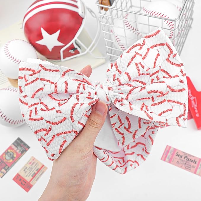 Baseball Hair Bow for Baby Girls Toddler Newborn Infant Headbands Softball Hair Accessories White Bows for Baseball Baby Outfits