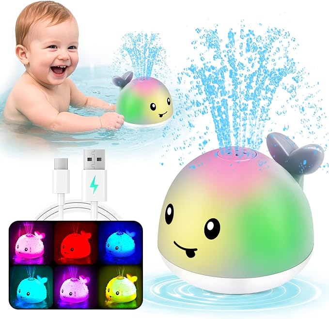 WAVISA Light Up Whale Bath Toys Sprinkler for Babies 6-12 12-18 Months, Kids Ages 1-3 2-4, Baby Infant Toddler Summer Pool Water Fountain Bathtub Toys for 1 Year Old Boys Girls Birthday Gifts